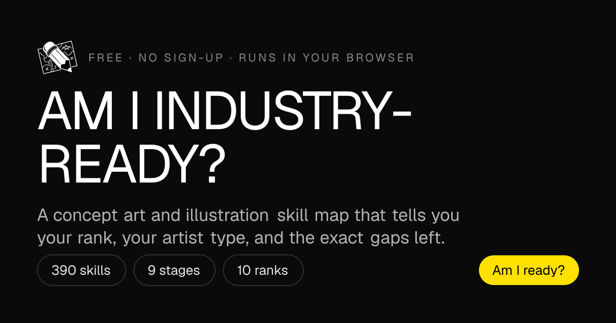 Am I Industry-Ready? cover with the tagline: a concept art and illustration skill map that tells you your rank, your artist type, and the exact gaps left